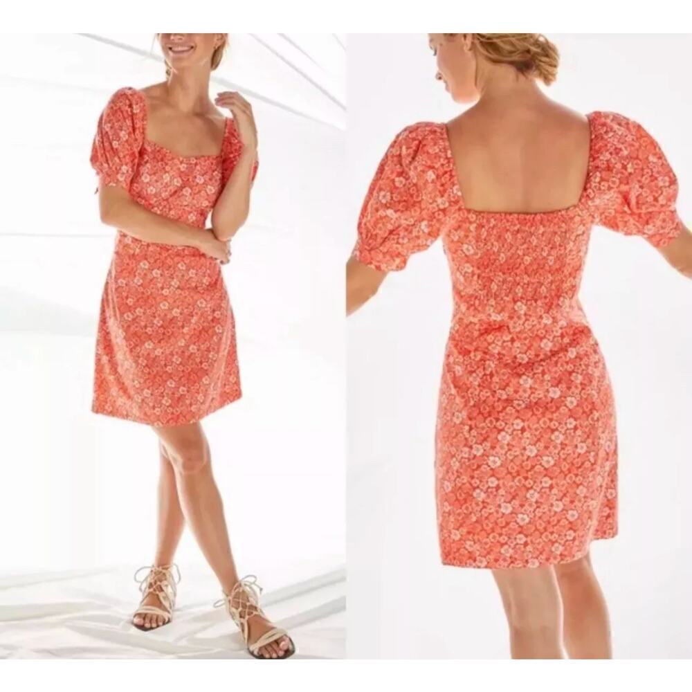 Anthropologie Forever That Girl Puff Sleeve Floral Mini Dress Red Hibiscus MED